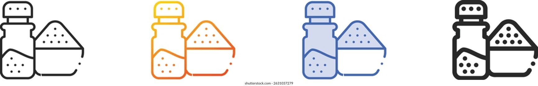 icono de especias. Diseño lineal delgado, degradado, trazo azul y estilo audaz aislado sobre fondo blanco