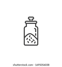 Spices jar line icon. linear style sign for mobile concept and web design. Glass jar with condiments outline vector icon. Symbol, logo illustration. Vector graphics