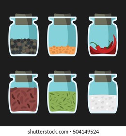 Spices in jars in cartoon style. Vector illustration