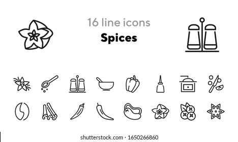 Spices line icon set. Seasoning, ingredient, aroma. Cooking concept. Can be used for topics like food, culinary, cuisine