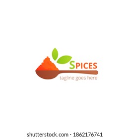 Spices logo concept design. Food vector illustration. Healthy simple logotype. Wooden spoon with spice.