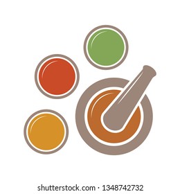 Spices, mortar and pestle, vector