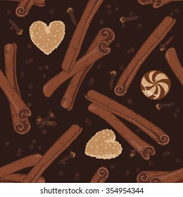 Spices for mulled wine or hot drink. Hand drawn vector seamless pattern