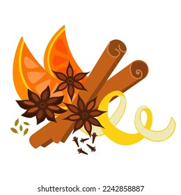 Spices for mulled wine. Vector isolated color illustration.