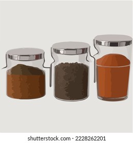 Spices, Salt, Salt Shaker. Filled spice jars. Empty spice jar
 Illustration Vector Cartoon Drawing
