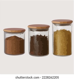 Spices, Salt, Salt Shaker. Filled spice jars. Empty spice jar
 Illustration Vector Cartoon Drawing