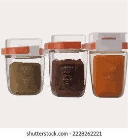 Spices, Salt, Salt Shaker. Filled spice jars. Empty spice jar
 Illustration Vector Cartoon Drawing