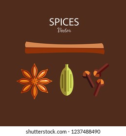 Spices set flat style icons. Vector illustration