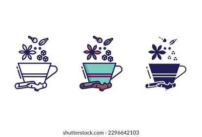 spices tea line and solid illustration icon