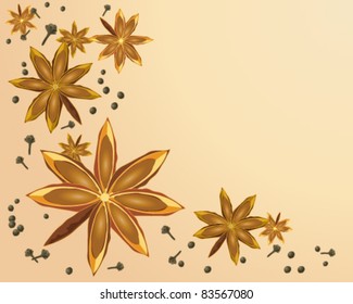 spices vector illustration of star anise design with black peppercorns and cloves in eps 10 format with gradients