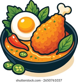 Spicy Asian Cgicken Curry Dish Illustration