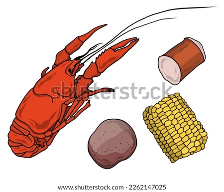 Spicy Boiled Crawfish with Corn, Potatoes, and Sausage Stock foto © 