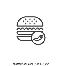 Spicy burger line icon. Cheeseburger and chili pepper linear style sign for mobile concept and web design. Hot hamburger outline vector icon. Symbol, logo illustration. Vector graphics