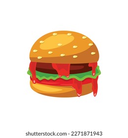 Burguesa picante con ilustración vectorial de salsa fundida, aislada en fondo blanco