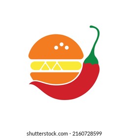 Spicy burger vector logo design. Chili and burger icon logo design.	
