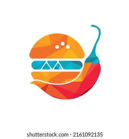 Spicy burger vector logo design. Chili and burger icon logo design.	