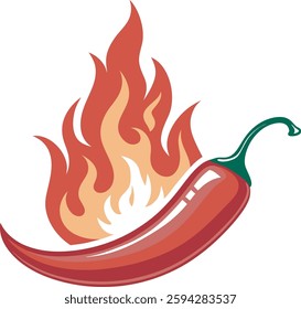 Spicy Burning Hot Red Chili pepper with fire designs concept vector logo template