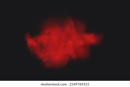 Spicy burst powder. Splashes of red pepper explosion. Overlay effect of chili or paprika spice splatters. Vector realistic illustration of hot, dried spices