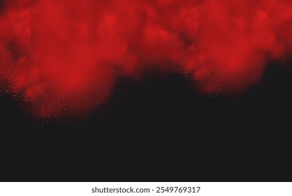 Spicy burst powder. Splashes of red pepper explosion. Overlay effect of chili or paprika spice splatters. Vector realistic illustration of hot, dried spices