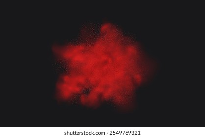 Spicy burst powder. Splashes of red pepper explosion. Overlay effect of chili or paprika spice splatters. Vector realistic illustration of hot, dried spices