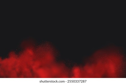 Spicy burst powder. Splashes of red pepper explosion. Overlay effect of chili or paprika spice splatters. Vector realistic illustration of hot, dried spices