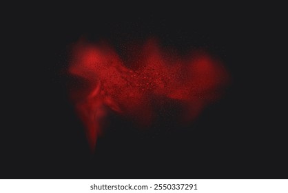 Spicy burst powder. Splashes of red pepper explosion. Overlay effect of chili or paprika spice splatters. Vector realistic illustration of hot, dried spices