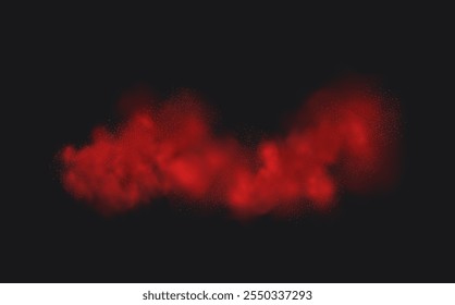 Spicy burst powder. Splashes of red pepper explosion. Overlay effect of chili or paprika spice splatters. Vector realistic illustration of hot, dried spices