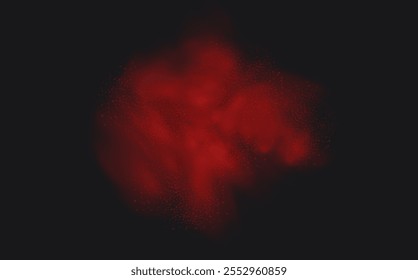 Spicy burst powder. Splashes of red pepper explosion. Overlay effect of chili or paprika spice splatters. Vector realistic illustration of hot, dried spices