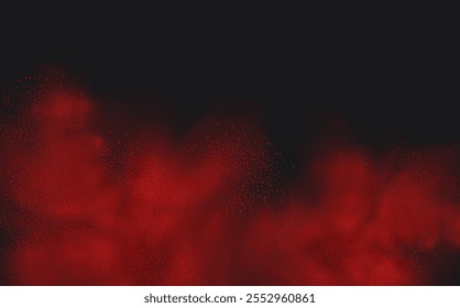 Spicy burst powder. Splashes of red pepper explosion. Overlay effect of chili or paprika spice splatters. Vector realistic illustration of hot, dried spices