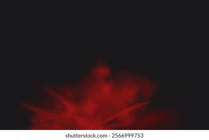 Spicy burst powder. Splashes of red pepper explosion. Overlay effect of chili or paprika spice splatters. Vector realistic illustration of hot, dried spices