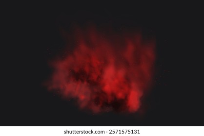 Spicy burst powder. Splashes of red pepper explosion. Overlay effect of chili or paprika spice splatters. Vector realistic illustration of hot, dried spices