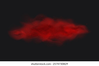 Spicy burst powder. Splashes of red pepper explosion. Overlay effect of chili or paprika spice splatters. Vector realistic illustration of hot, dried spices