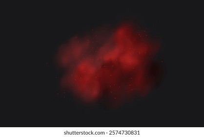 Spicy burst powder. Splashes of red pepper explosion. Overlay effect of chili or paprika spice splatters. Vector realistic illustration of hot, dried spices