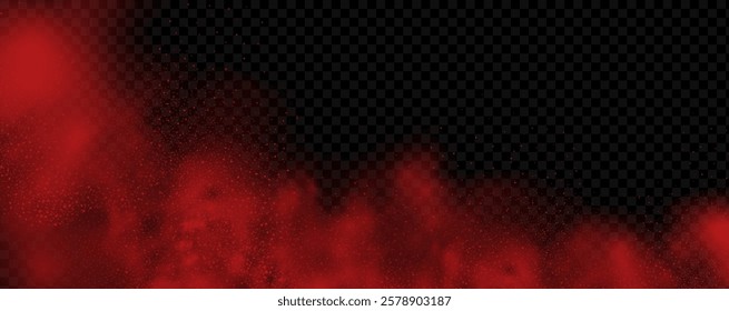 Spicy burst powder. Splashes of red pepper explosion. Overlay effect of chili or paprika spice splatters. Vector realistic illustration of hot, dried spices