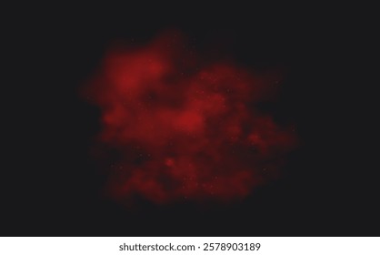 Spicy burst powder. Splashes of red pepper explosion. Overlay effect of chili or paprika spice splatters. Vector realistic illustration of hot, dried spices