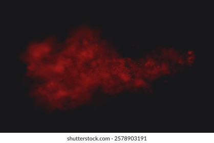 Spicy burst powder. Splashes of red pepper explosion. Overlay effect of chili or paprika spice splatters. Vector realistic illustration of hot, dried spices