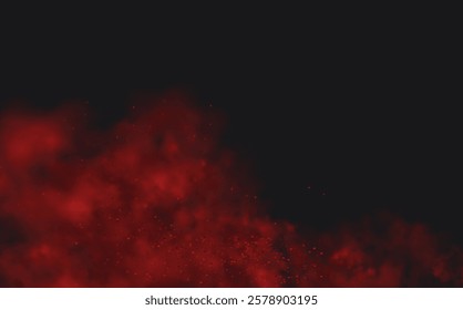 Spicy burst powder. Splashes of red pepper explosion. Overlay effect of chili or paprika spice splatters. Vector realistic illustration of hot, dried spices