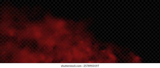 Spicy burst powder. Splashes of red pepper explosion. Overlay effect of chili or paprika spice splatters. Vector realistic illustration of hot, dried spices