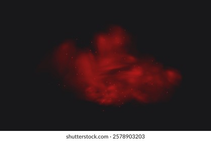 Spicy burst powder. Splashes of red pepper explosion. Overlay effect of chili or paprika spice splatters. Vector realistic illustration of hot, dried spices