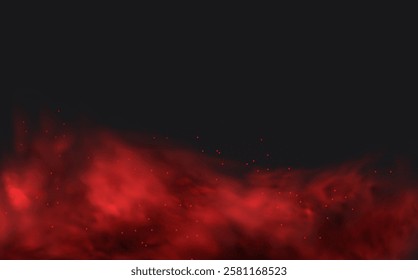 Spicy burst powder. Splashes of red pepper explosion. Overlay effect of chili or paprika spice splatters. Vector realistic illustration of hot, dried spices