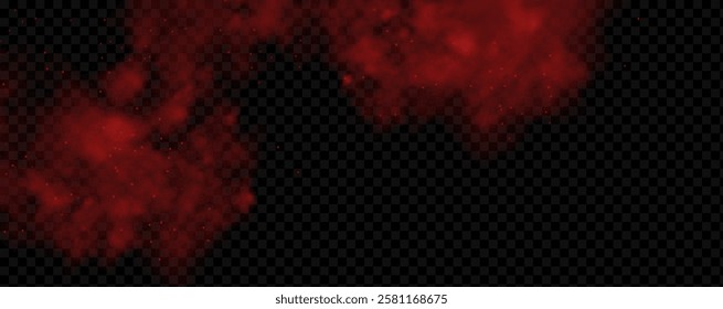 Spicy burst powder. Splashes of red pepper explosion. Overlay effect of chili or paprika spice splatters. Vector realistic illustration of hot, dried spices.