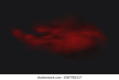 Spicy burst powder. Splashes of red pepper explosion. Overlay effect of chili or paprika spice splatters. Vector realistic illustration of hot, dried spices