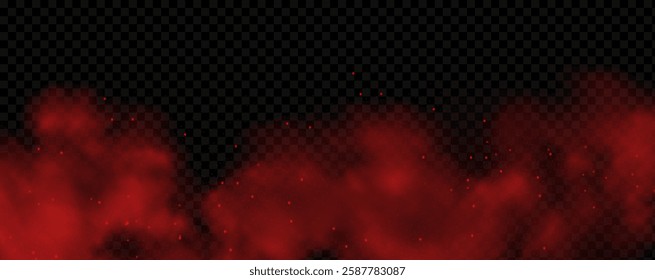 Spicy burst powder. Splashes of red pepper explosion. Overlay effect of chili or paprika spice splatters. Vector realistic illustration of hot, dried spices.