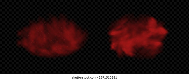 Spicy burst powder. Splashes of red pepper explosion. Overlay effect of chili or paprika spice splatters. Vector realistic illustration of hot, dried spices.
