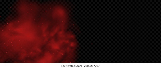 Spicy burst powder. Splashes of red pepper explosion. Overlay effect of chili or paprika spice splatters. Vector realistic illustration of hot, dried spices.