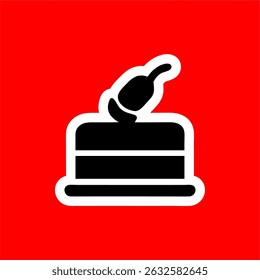 Spicy Cake Icon with Chili Pepper on Red Background
