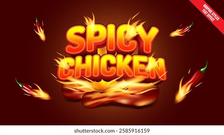 Spicy Chicken Fire Burning Flame Text Effect. Bold and Fiery Typography with Graphic Elements.