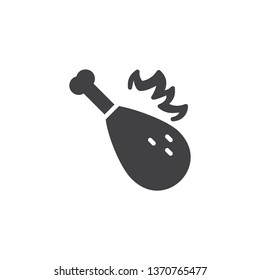 Spicy chicken leg vector icon. filled flat sign for mobile concept and web design. Hot chicken drumstick glyph icon. BBQ food symbol, logo illustration. Pixel perfect vector graphics