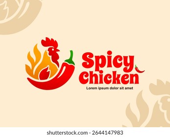 Spicy chicken logo has a simple traditional feel with images of chicken, fire and large cayenne peppers