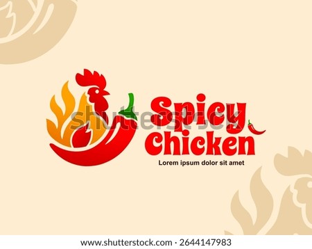 Spicy chicken logo has a simple traditional feel with images of chicken, fire and large cayenne peppers